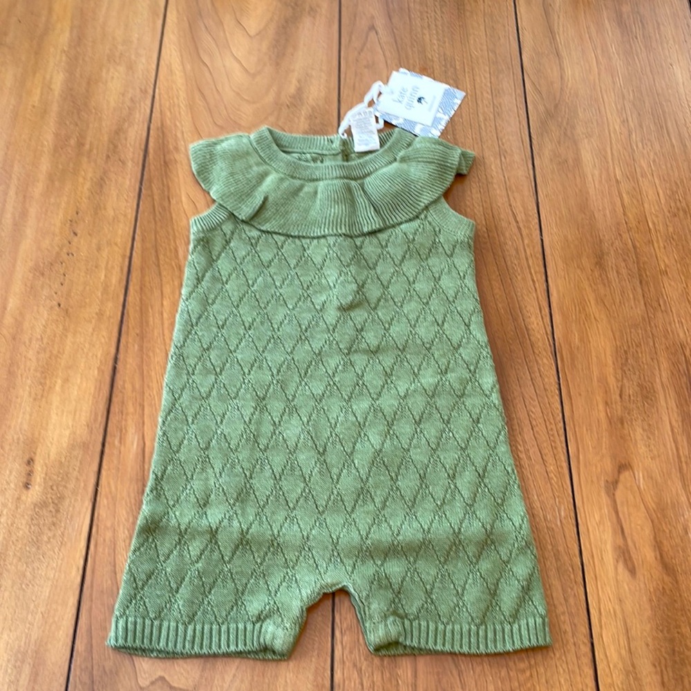 Kate Quinn Sweater Shortie Dried Moss Ruffle Collar Sleeveless  6-12M NWT